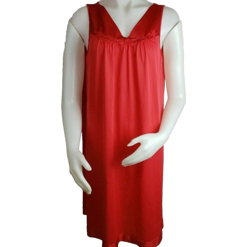 Vtg Vanity Fair Satin Nightgown Scarlet Red Shimmer Gown Sz M Sleepwear 70s